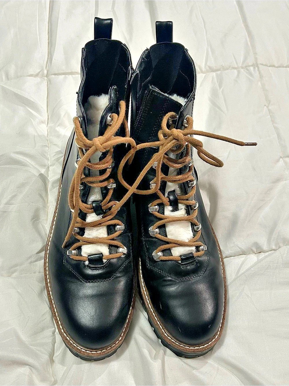 A New Day Black Faux Leather Shearling Lined Combat Boots Size 10